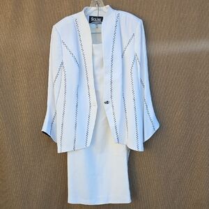 LINI White Skirt Suit with Black Accents